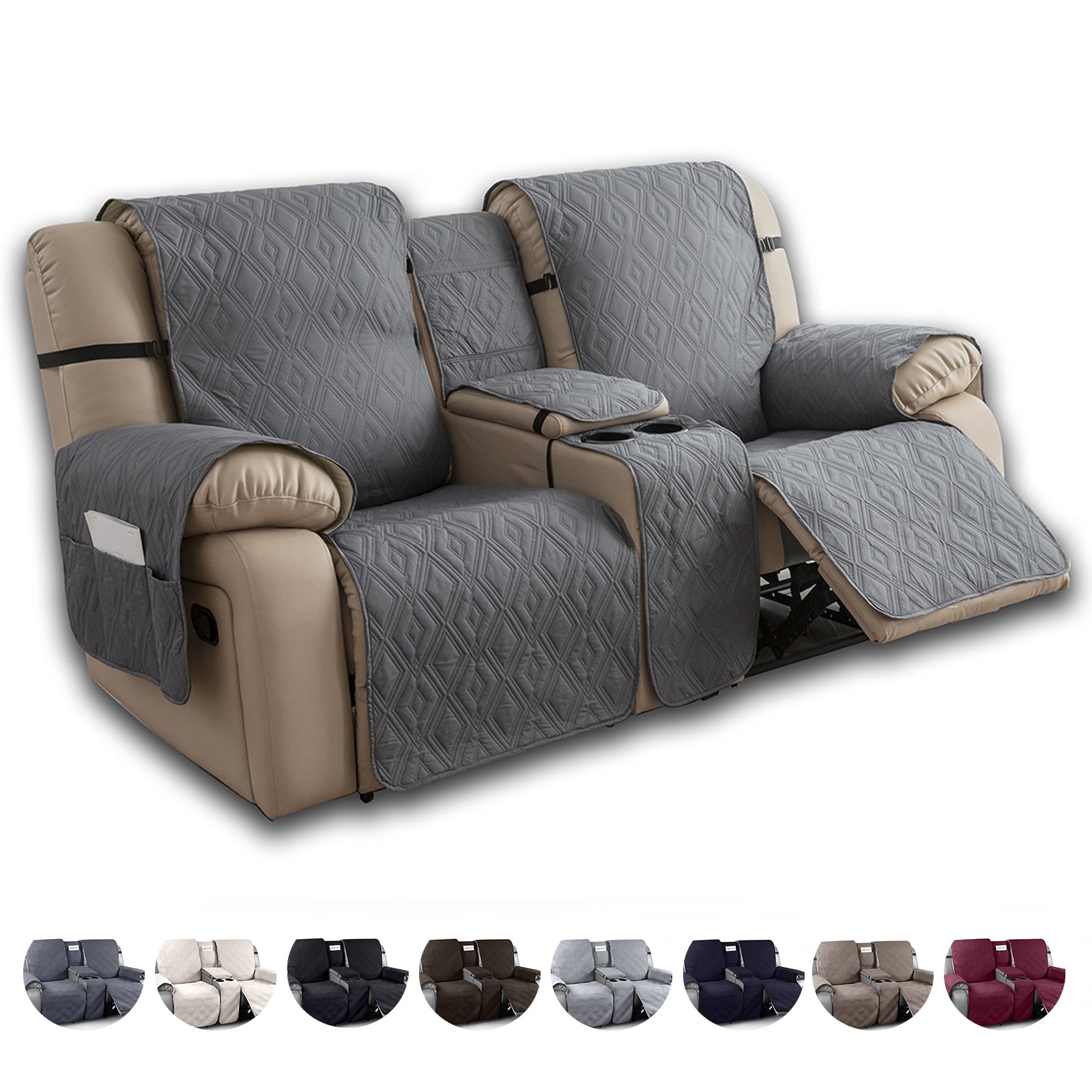 100% Waterproof Loveseat Recliner Cover Rhombus with Console